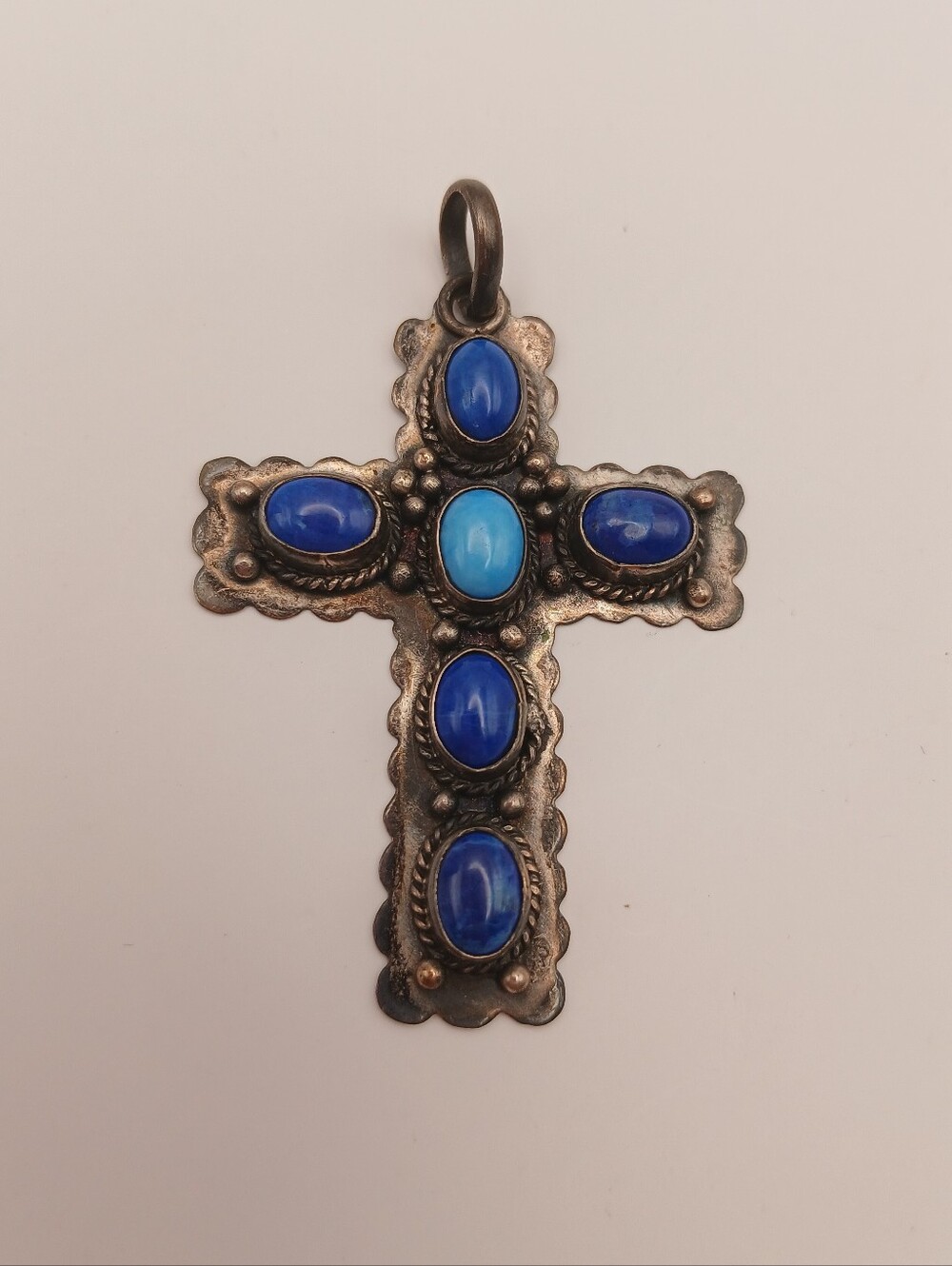 Blue Stone Cross Marked 925 Necklace Pendant